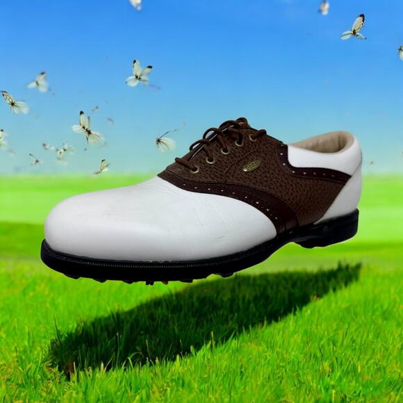 Dexter Leather Pivot Pro Golf Shoes Mens 9 1/2 Oxford Saddle Brown White K.5.4 - Picture 1 of 15